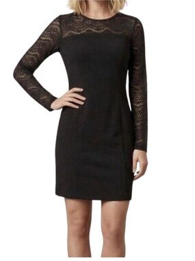 Jessica Simpson Black Long Sleeve Lace Yoke Sheath Dress